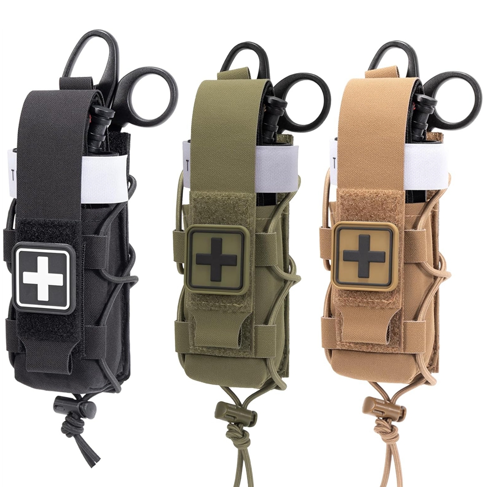 First Aid Bag Kit - MOLLE対応止血帯ホルダー、IFAK用止血帯ホルダー、タクティカル医療用ポーチ、止血帯付きの応急処置キット、クロスパッチ/伸縮コード