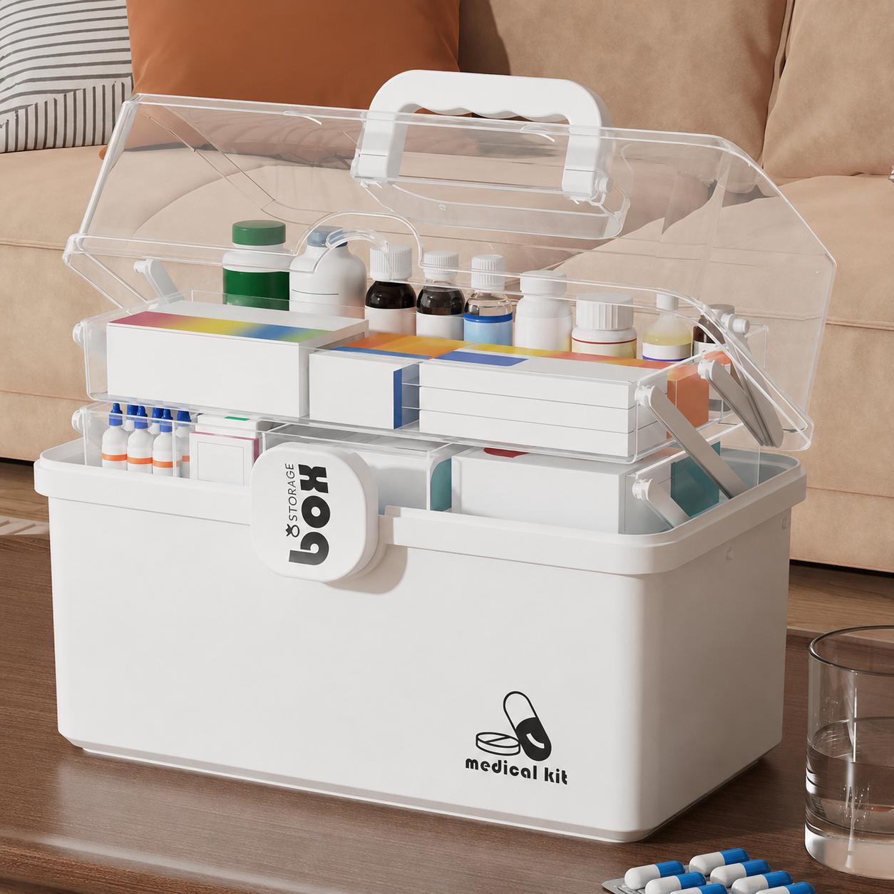 大容量の救急箱収納ボックス。3段式で持ち運び可能な薬箱。取っ - Medicine Cabinet Lock のレビューと価格