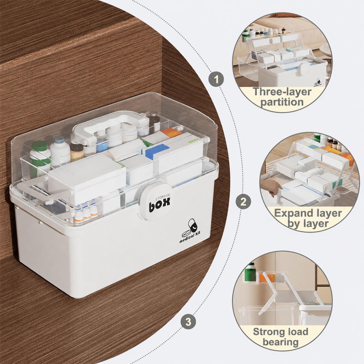 大容量の救急箱収納ボックス。3段式で持ち運び可能な薬箱。取っ - Medicine Cabinet Lock のレビューと価格