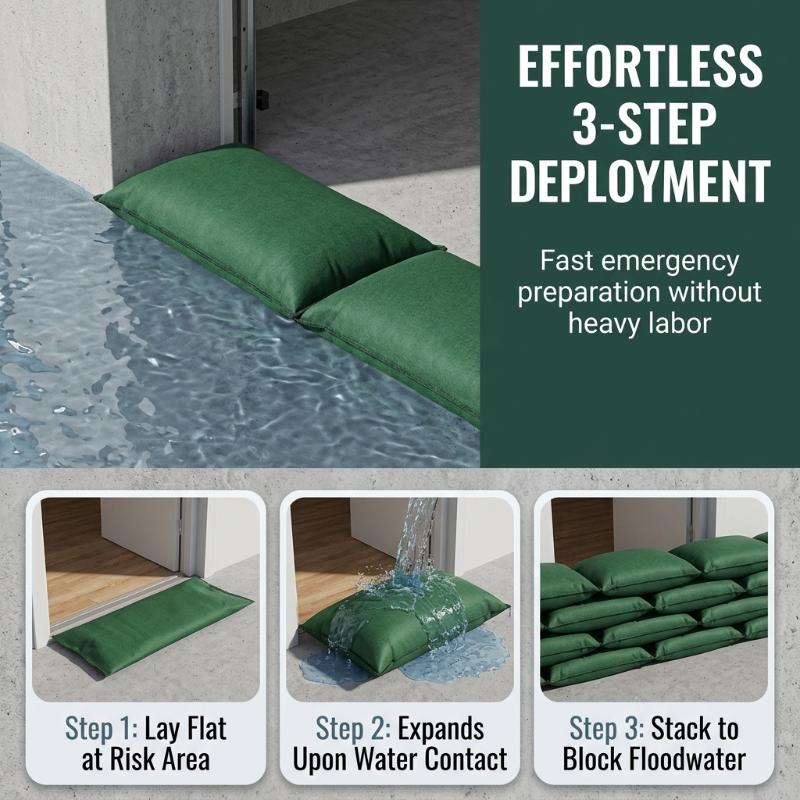 素早く膨張し、吸水性のある自己膨張式洪水対策バッグ。玄関、地 - Flood Barrier Bag のレビューと価格